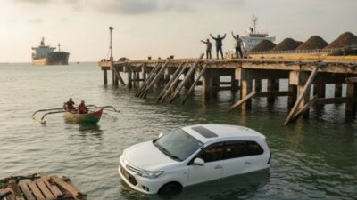 Trestle Pelabuhan KITB Siak Roboh, Mobil Avanza Tercebur ke Laut